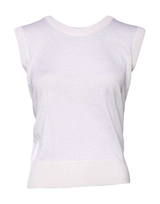 Dolce & Gabbana White Sleeveless Cashmere Round Neck Tank Top