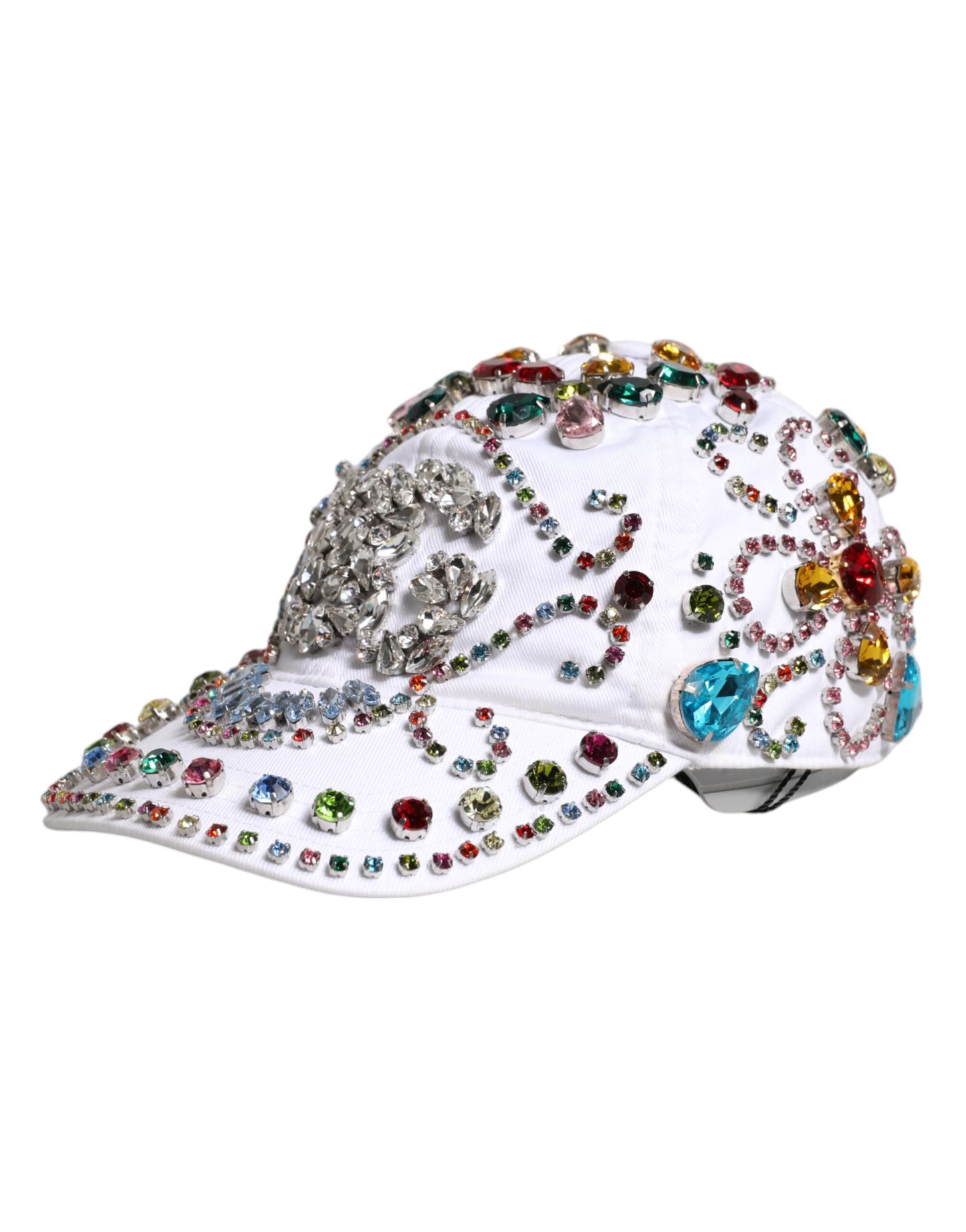 Dolce & Gabbana White Multicolor Crystal Embellish Baseball Cap