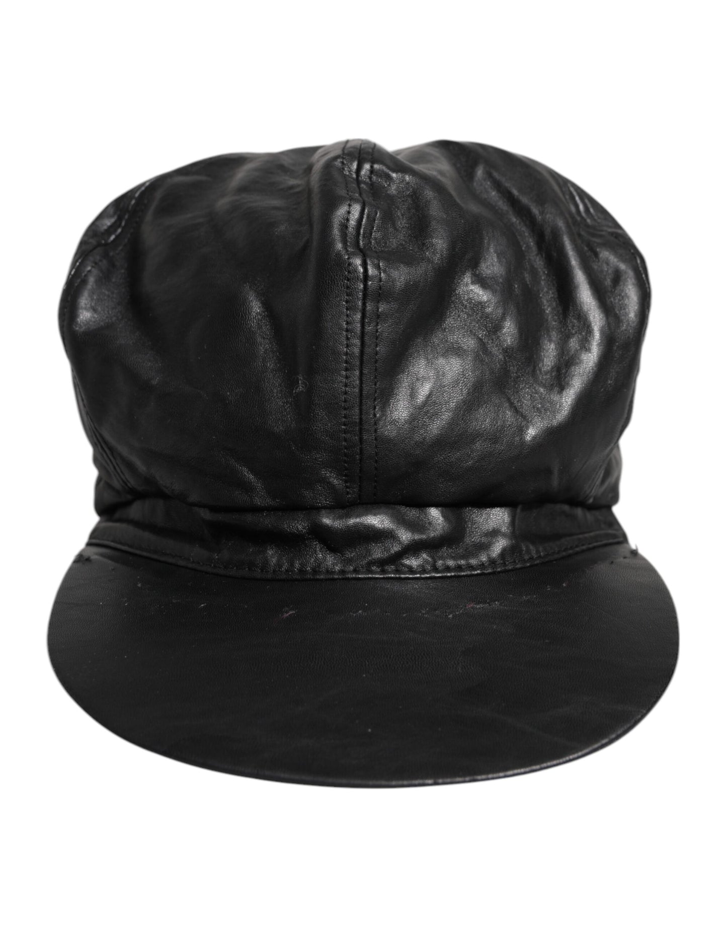 Dolce & Gabbana Black Calf Newsboy Capello Cabbie Hat