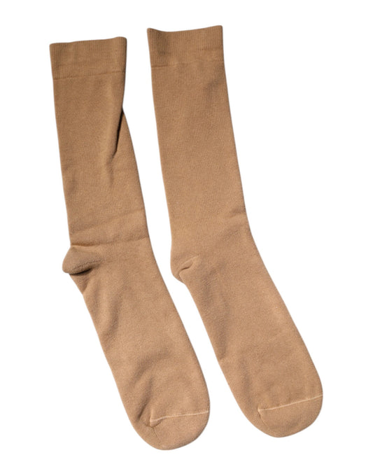 Dolce & Gabbana Brown Solid Cotton Mid Calf Men Socks
