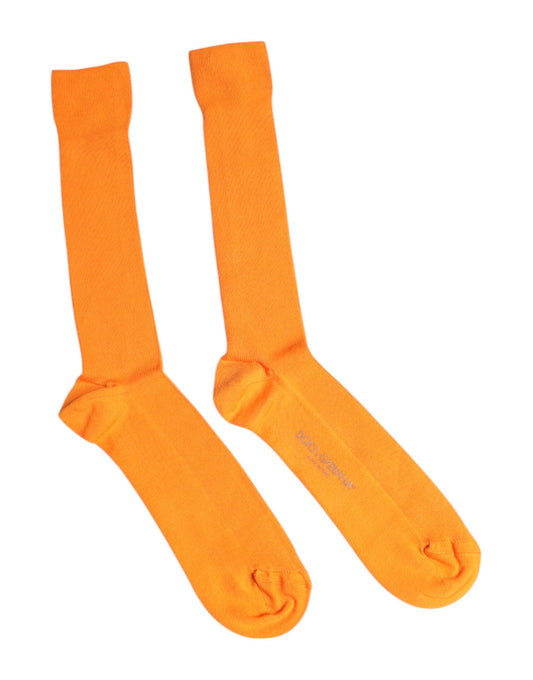 Dolce & Gabbana Orange Cotton Logo Over The Calf Socks