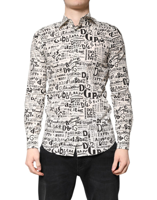 Dolce & Gabbana White Black Logo MARTINI Men Casual Shirt