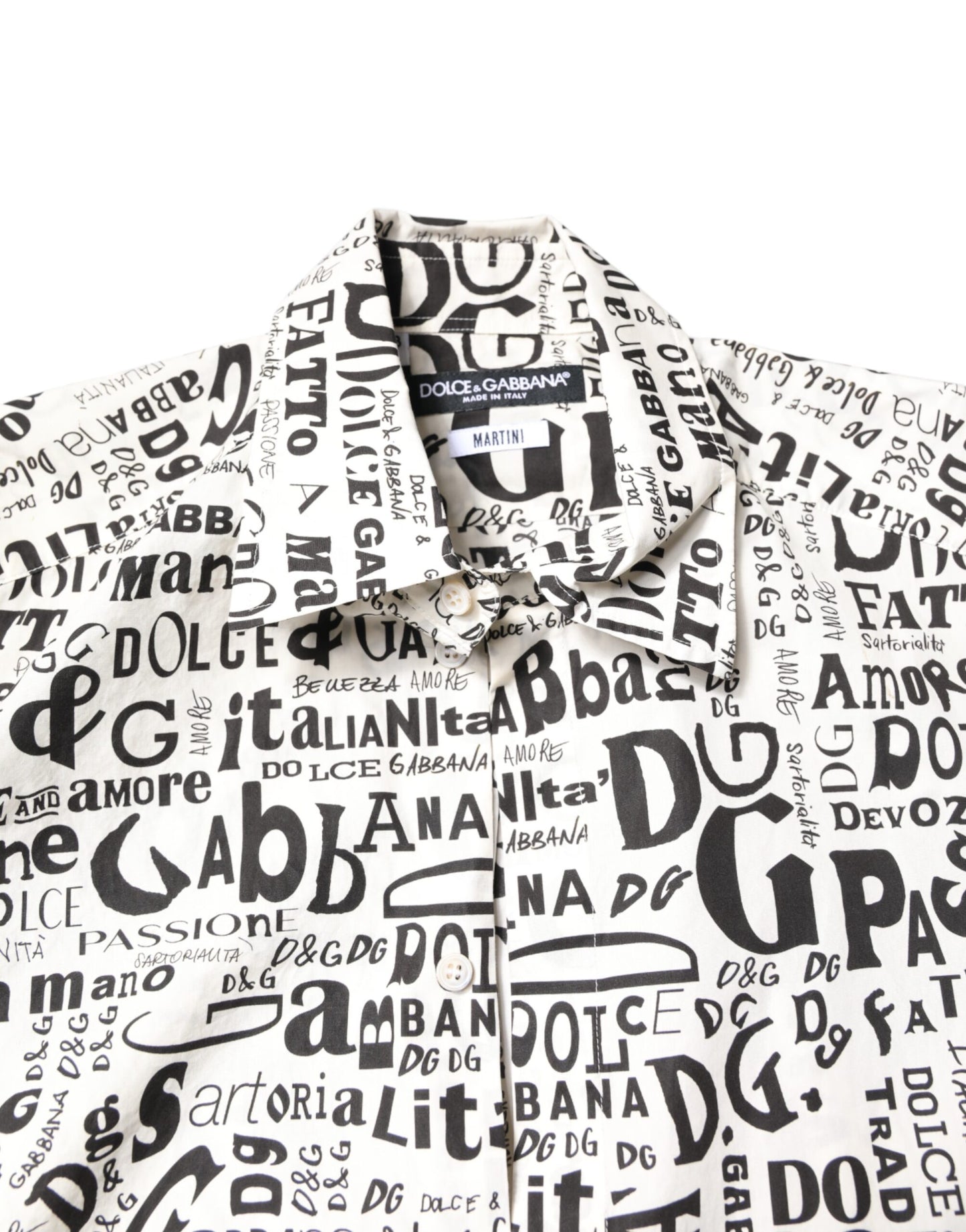 Dolce & Gabbana White Black Logo MARTINI Men Casual Shirt