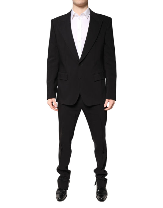 Dolce & Gabbana Black Cotton Single Breasted 2 Piece Suit