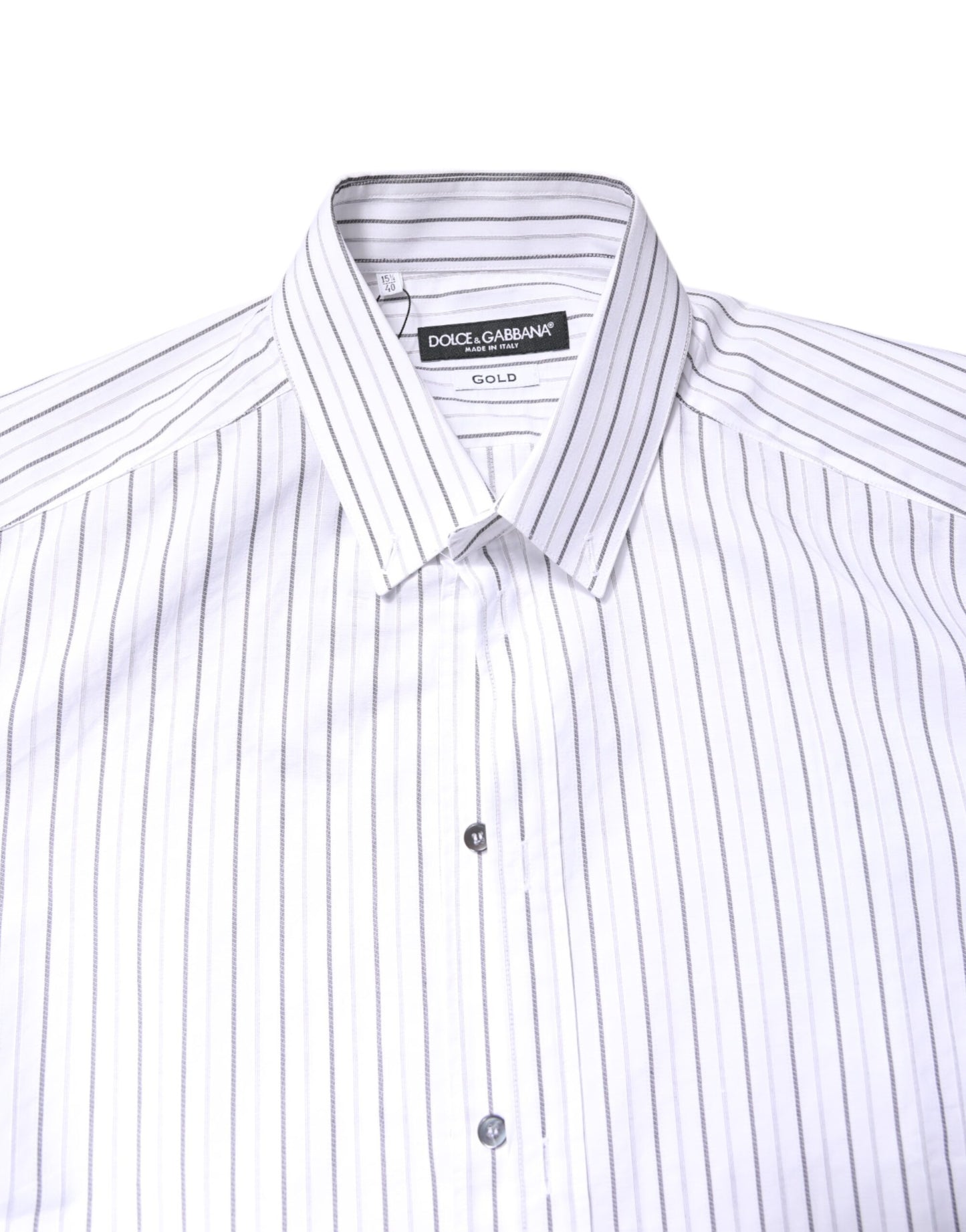 Dolce & Gabbana White Stripes Cotton GOLD Formal Dress Shirt