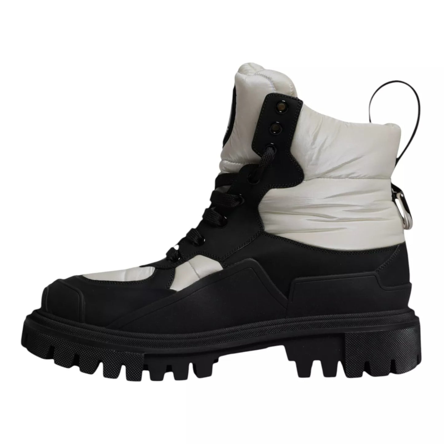 Dolce & Gabbana Black White Padded Mid Calf Lace Up Boots Shoes