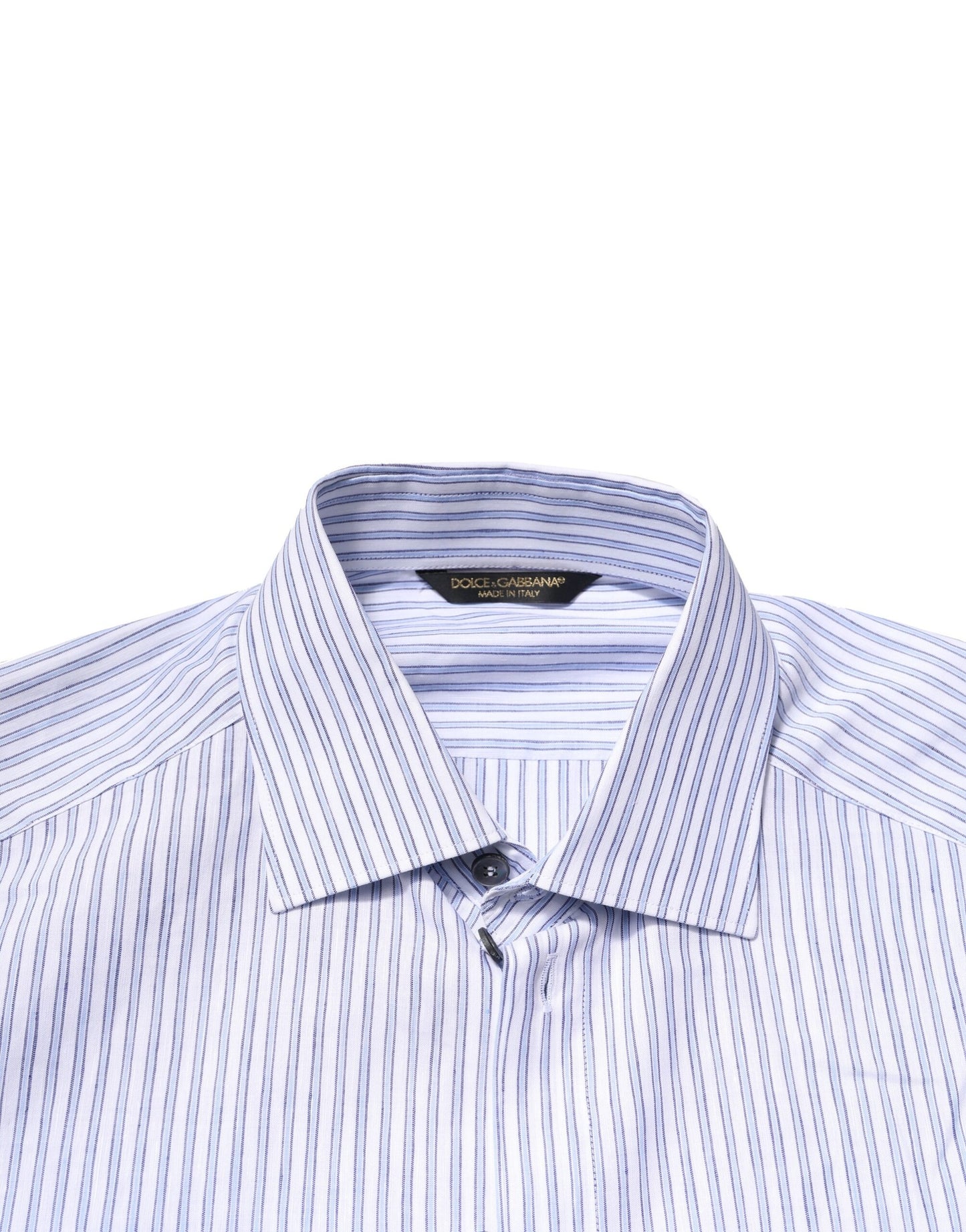 Dolce & Gabbana White Blue Striped Cotton Dress Formal Shirt