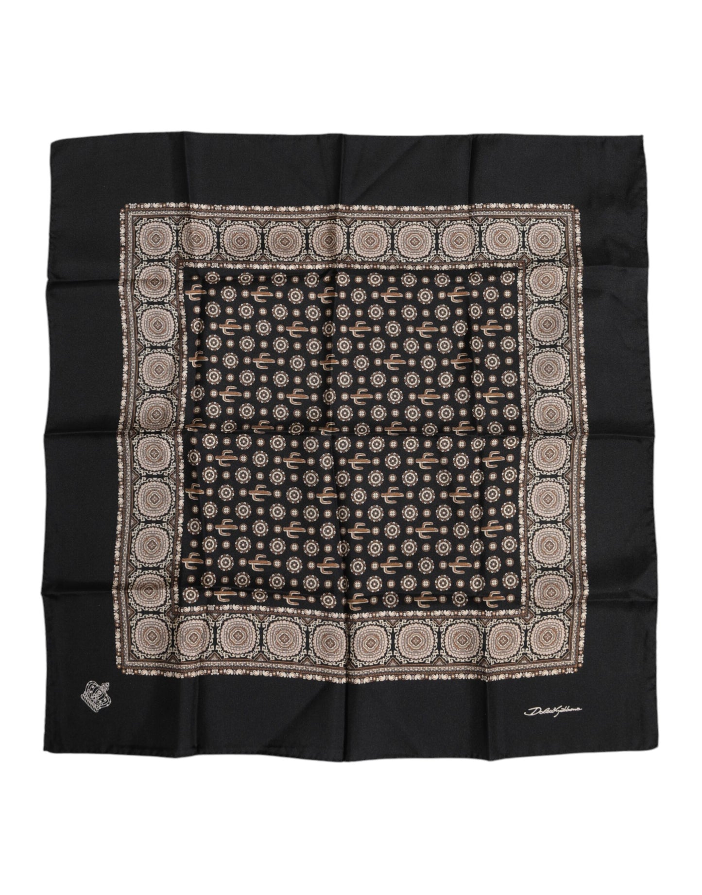 Dolce & Gabbana Black Brown Patterned Square Foulard Scarf