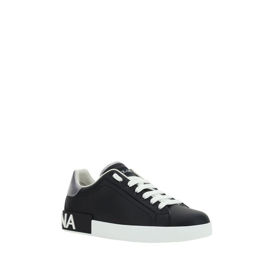 Dolce & Gabbana Black Calf Leather Bos Taurus Low Top Sneakers
