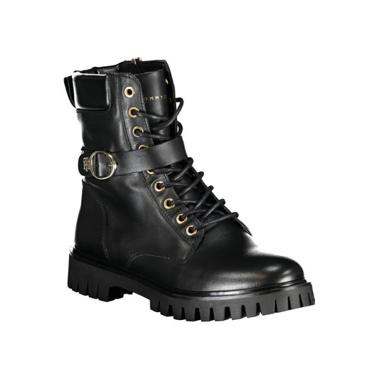 Tommy Hilfiger Black Leather Women Boot