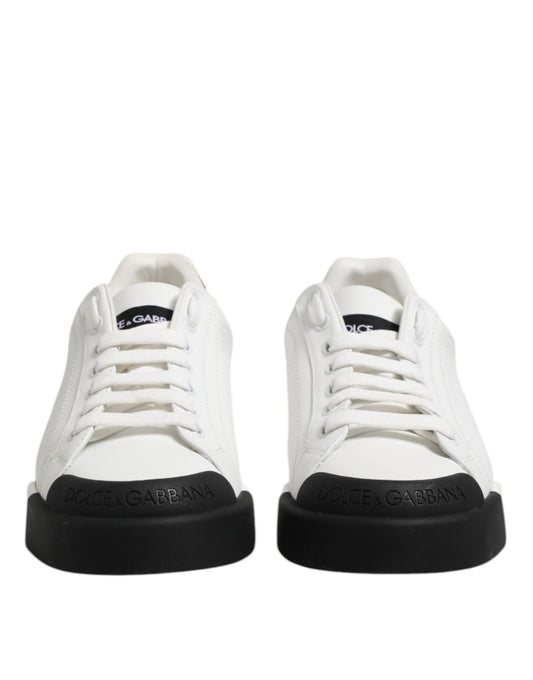 Dolce & Gabbana White Black Logo Leather Lace Up Sneakers Shoes