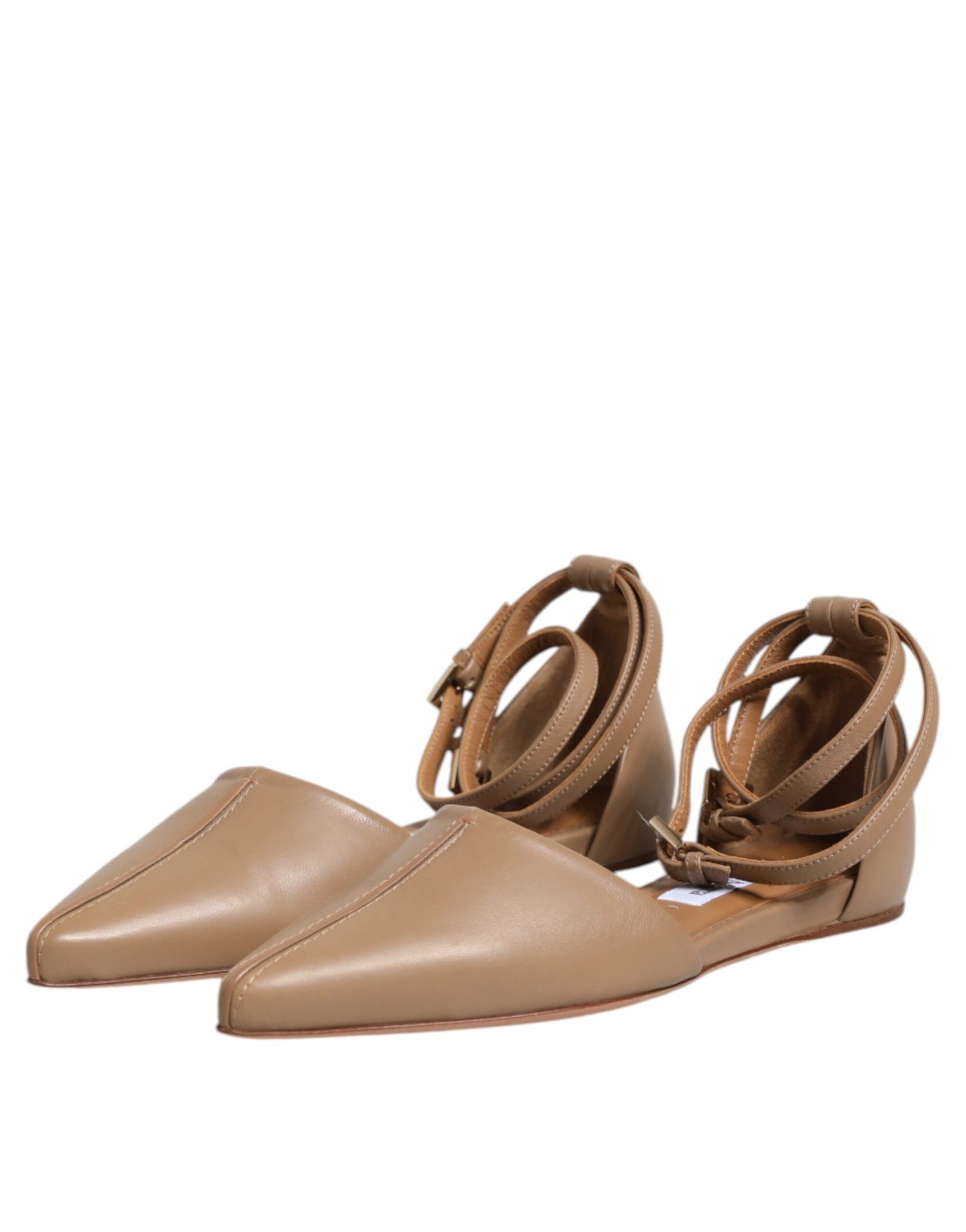 Max Mara Beige Leather Pointed Toe Sandals Ballet Flat Shoes