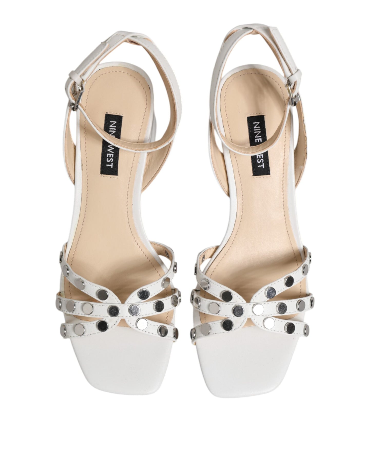 Nine West White Block Heeled Studded Wrap Strap Sandals Shoes