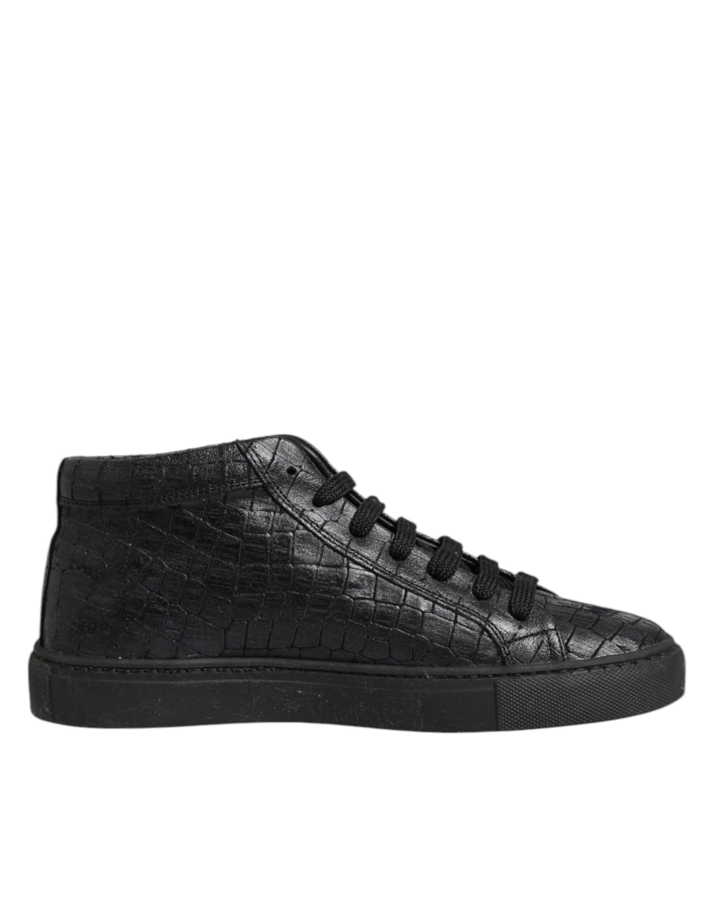HIDE & JACK Black Leather Lace Up Mid Top Sneakers Shoes