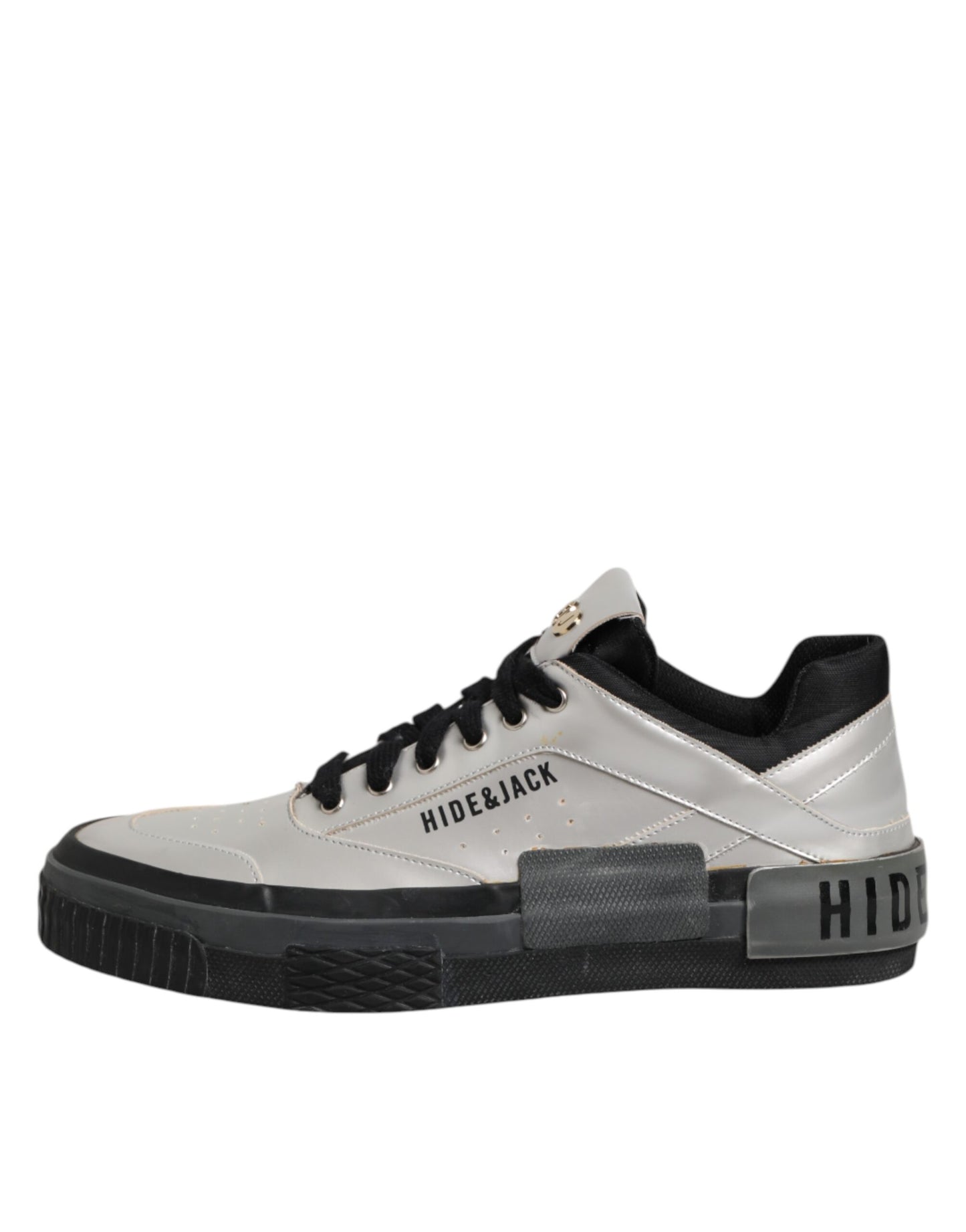 HIDE & JACK Silver Leather Lace Up Low Top Sneakers Shoes