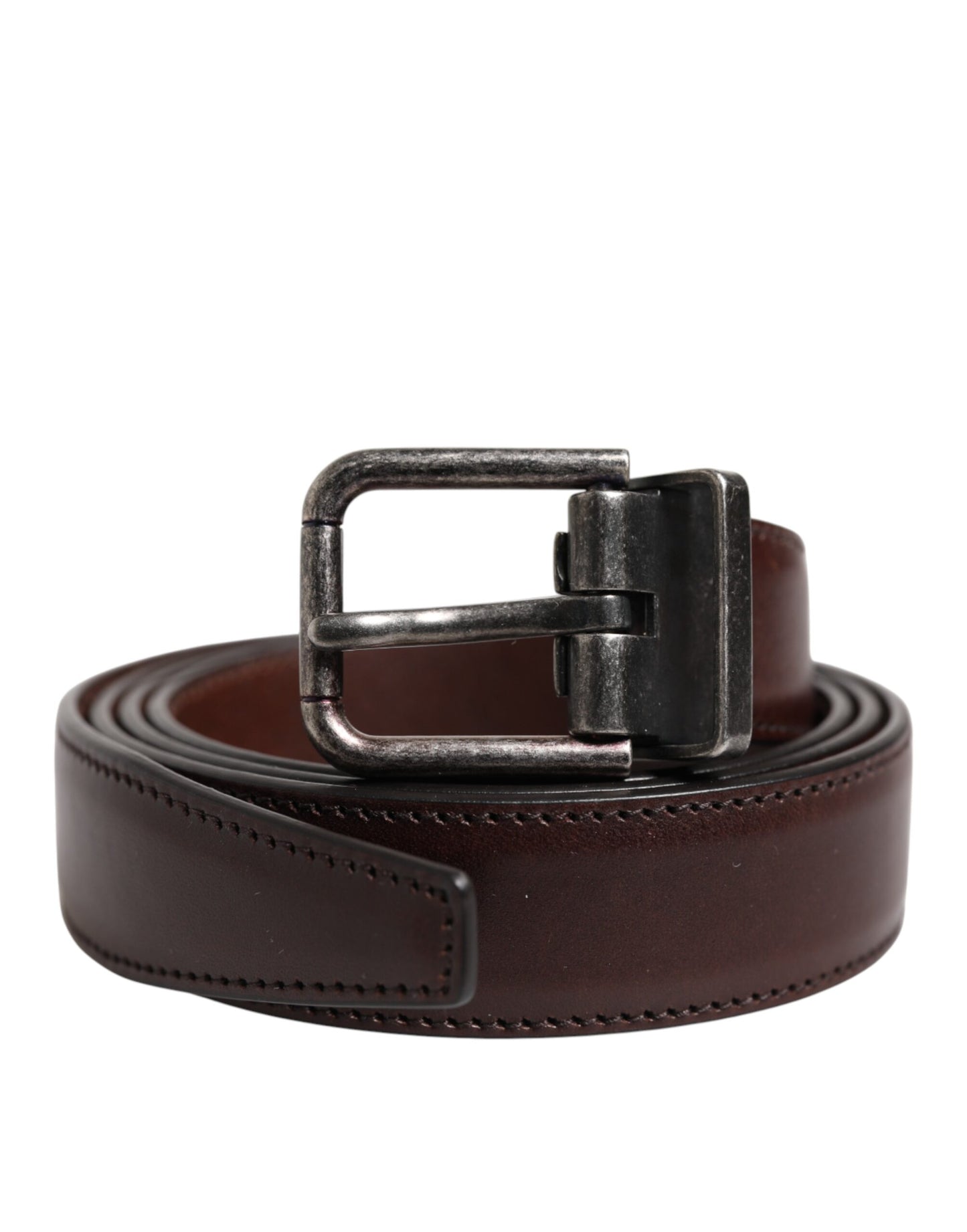 Dolce & Gabbana Brown Classic Silver Metal Logo Buckle Belt