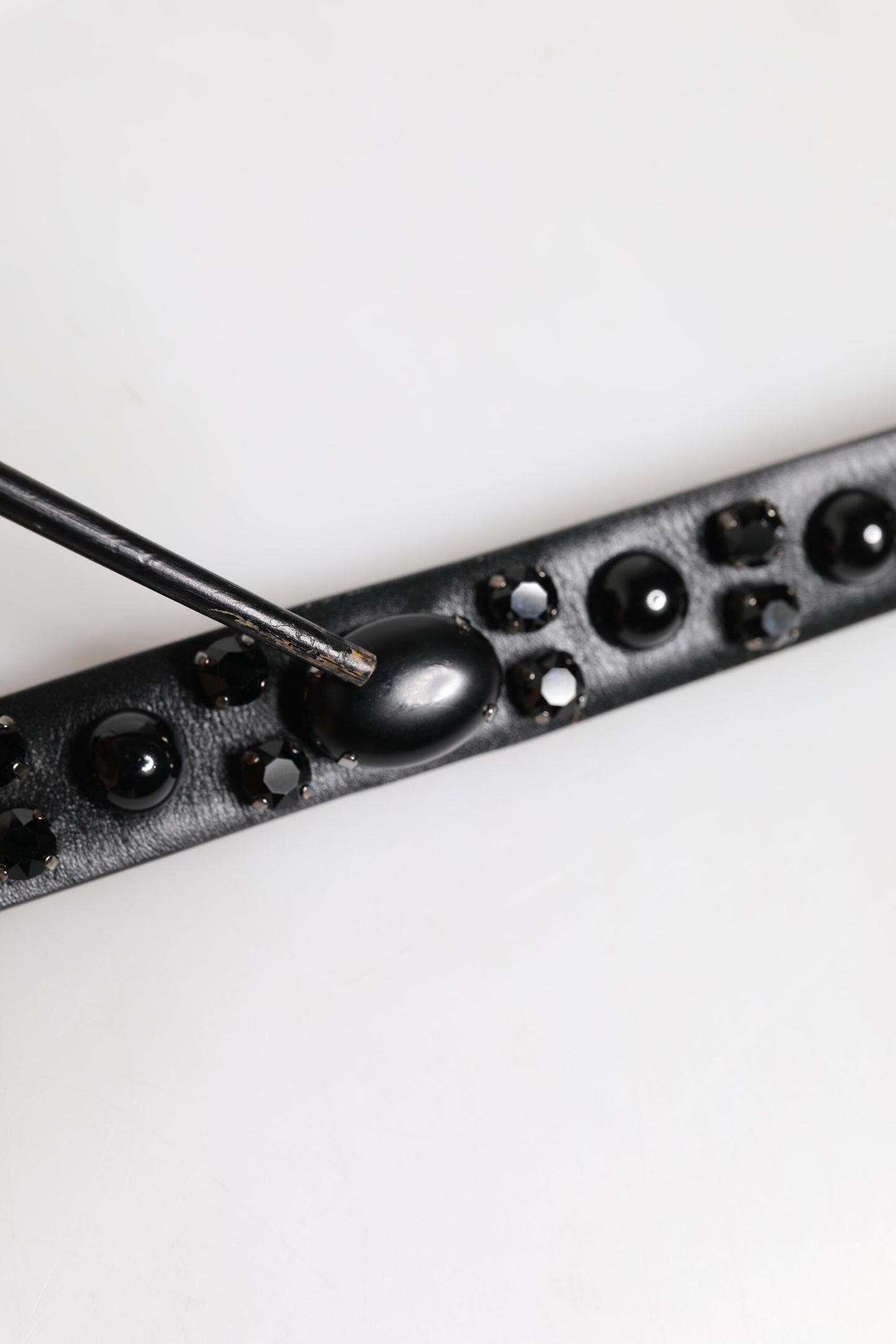 Dolce & Gabbana Black Studded Leather Metal Logo Buckle Belt