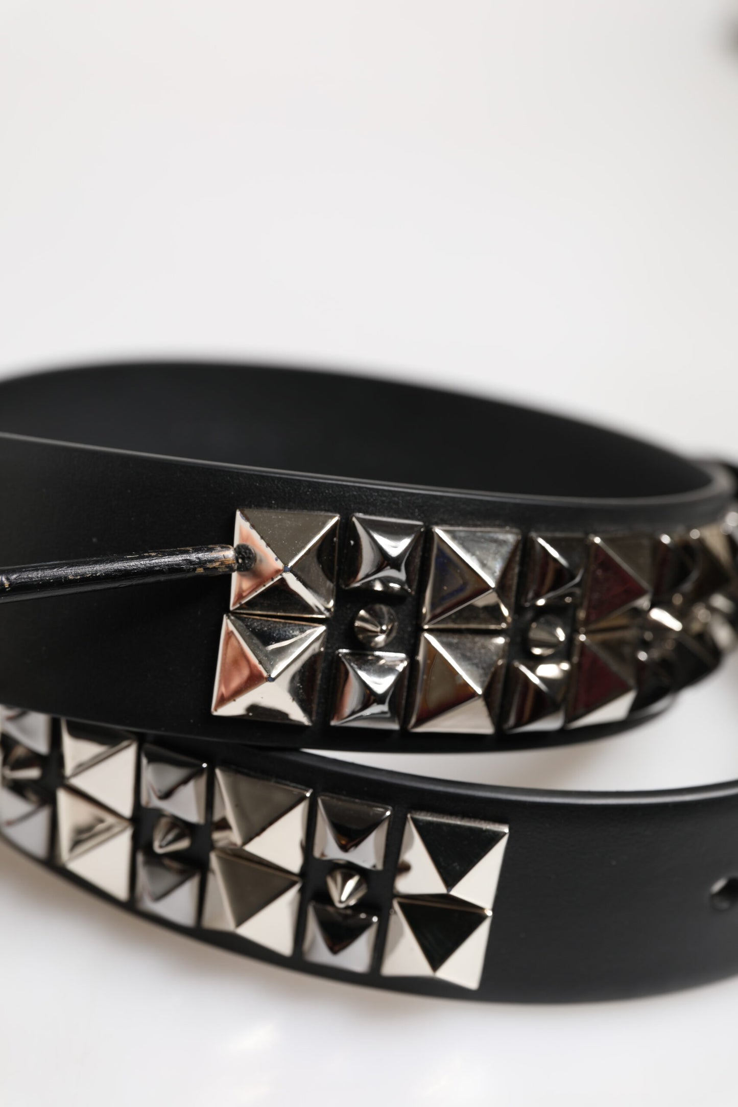 Dolce & Gabbana Black Leather Studded DG Metal Buckle Belt