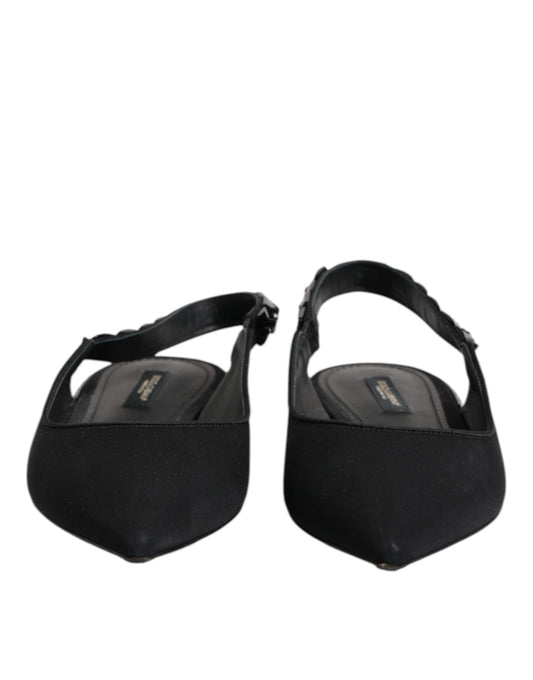 Dolce & Gabbana Black Crystal Charmeuse Slingback Shoes