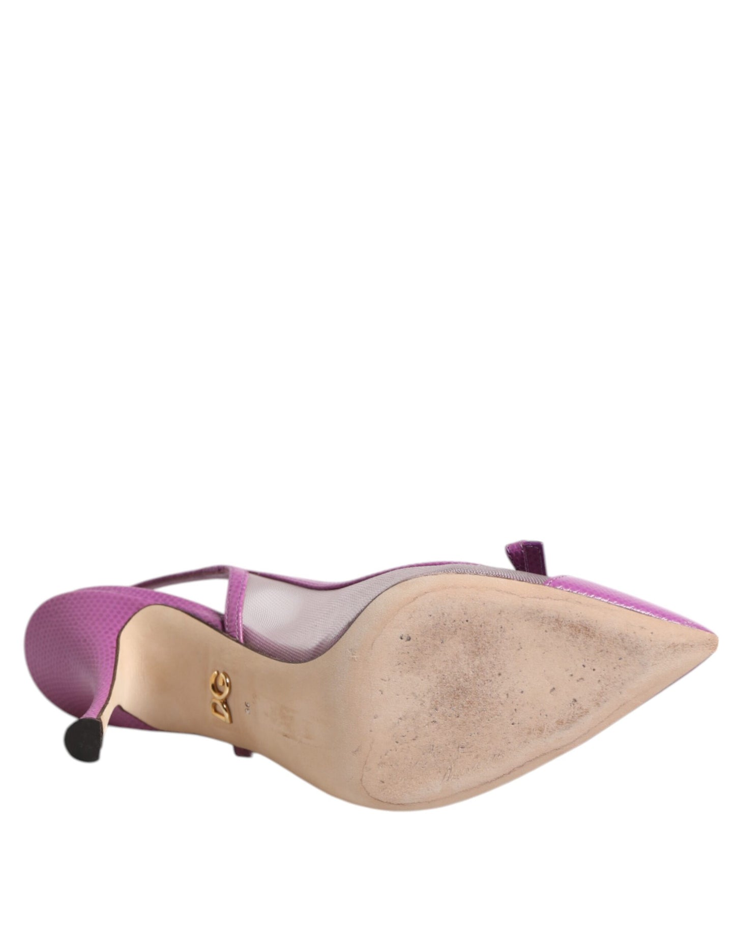 Dolce & Gabbana Purple Leather Mesh High Heels Slingback Shoes