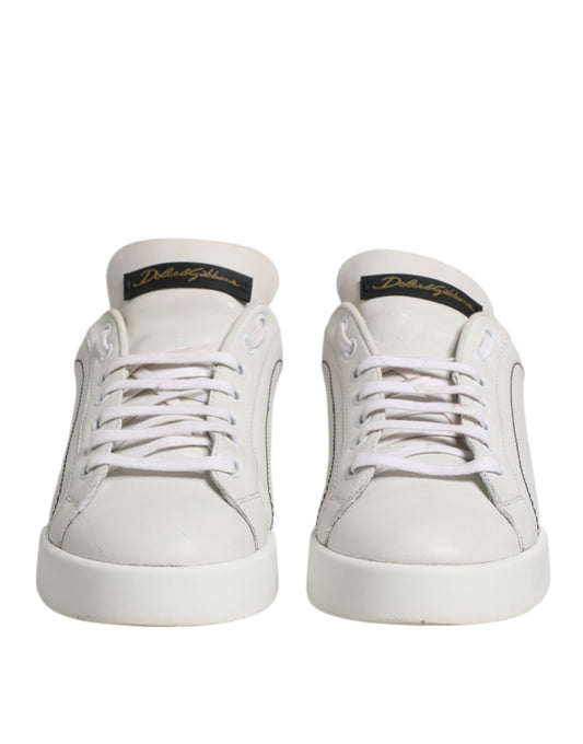 Dolce & Gabbana White Gold Leather Low Top Sneakers Shoes