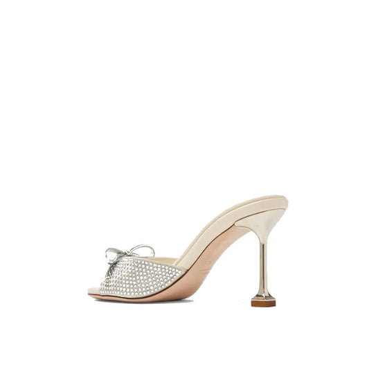 Miu Miu Silver Silk Mules