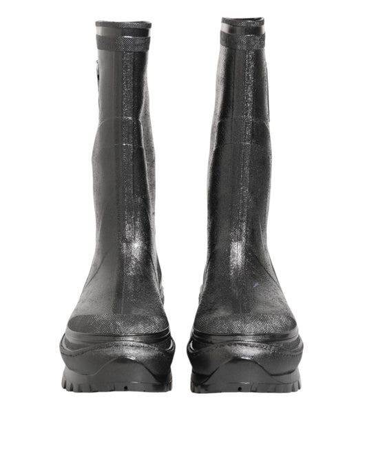 Dolce & Gabbana Metallic Gray Pull On Rain Boots Shoes