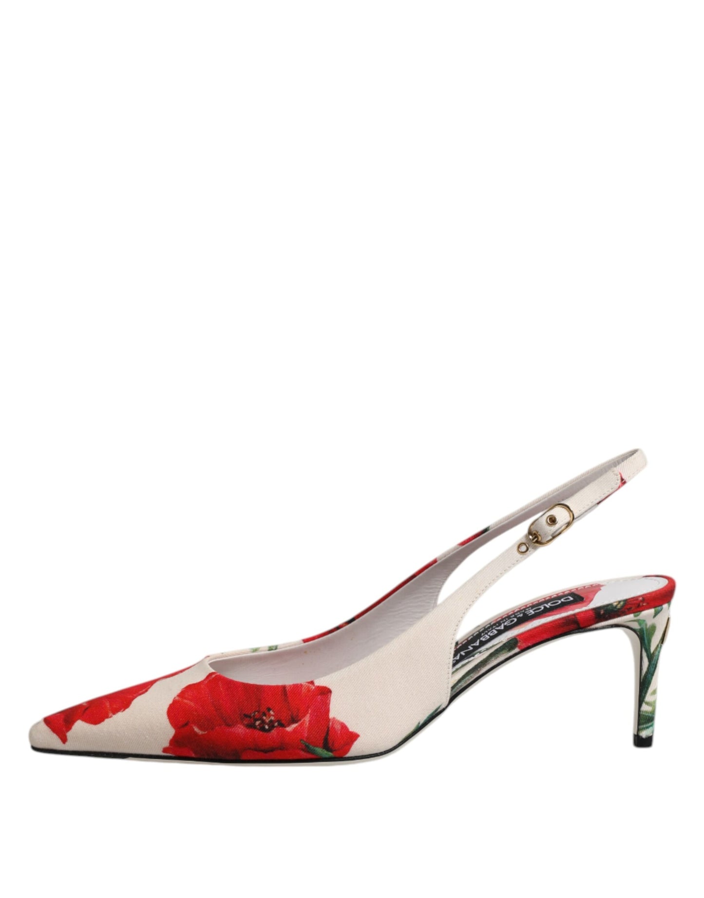 Dolce & Gabbana White Floral Heels Slingback Sandals Shoes