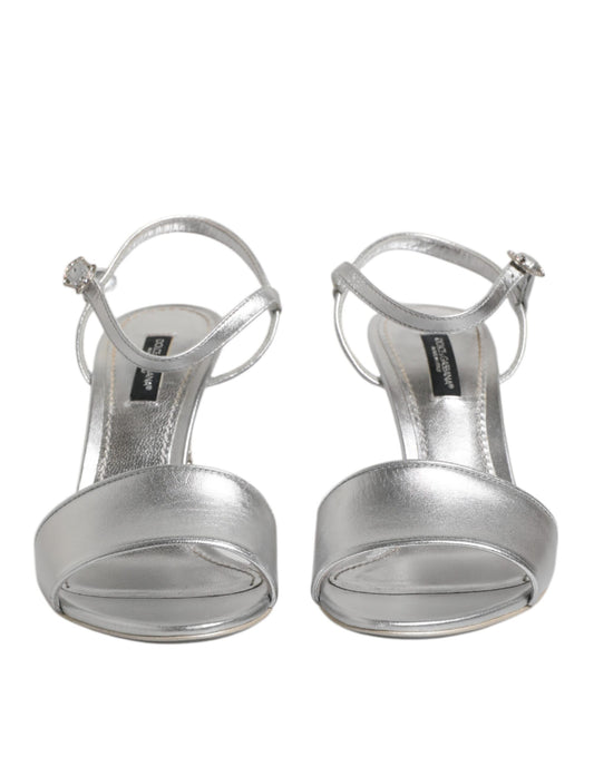 Dolce & Gabbana Silver Leather DG Heels Keira Sandals Shoes