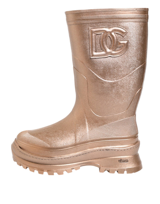 Dolce & Gabbana Rose Gold Rubber Pull On Rain Boots Shoes