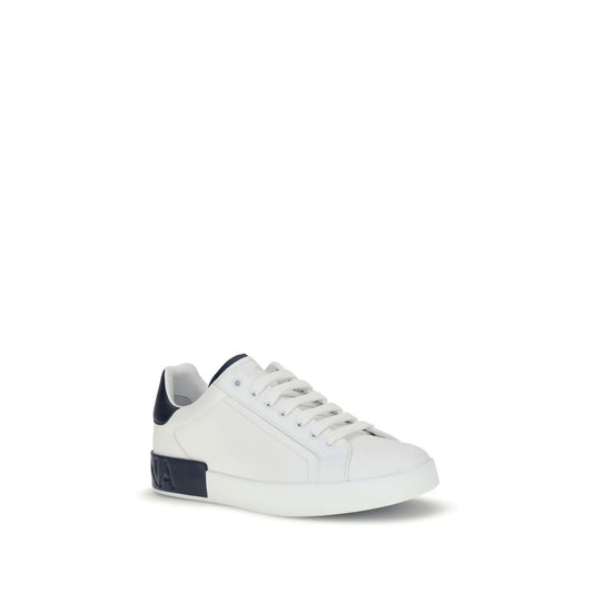 Dolce & Gabbana White Calf Leather Bos Taurus Low Top Sneakers
