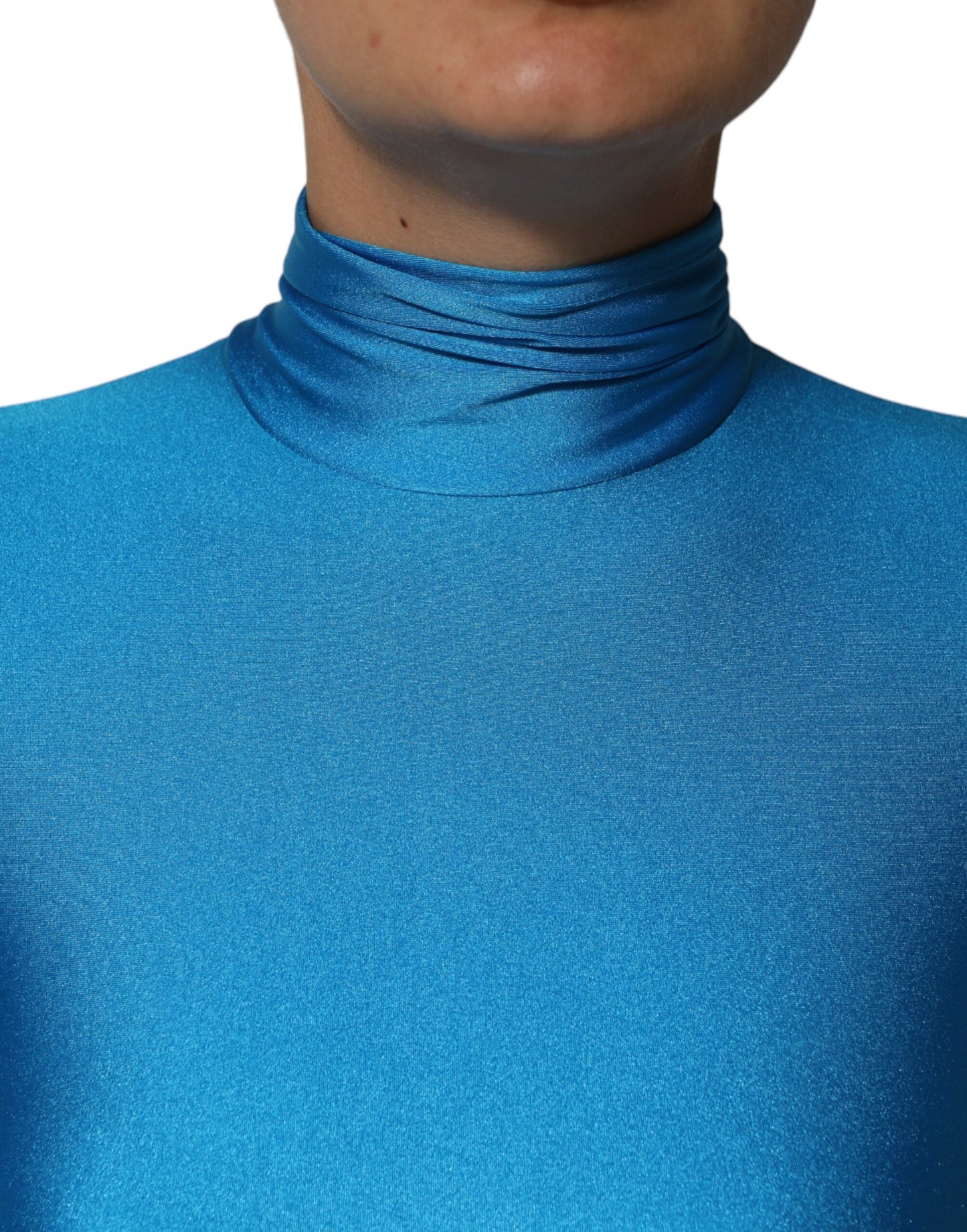 Dolce & Gabbana Blue Nylon Turtleneck Bodycon Jumpsuit Dress