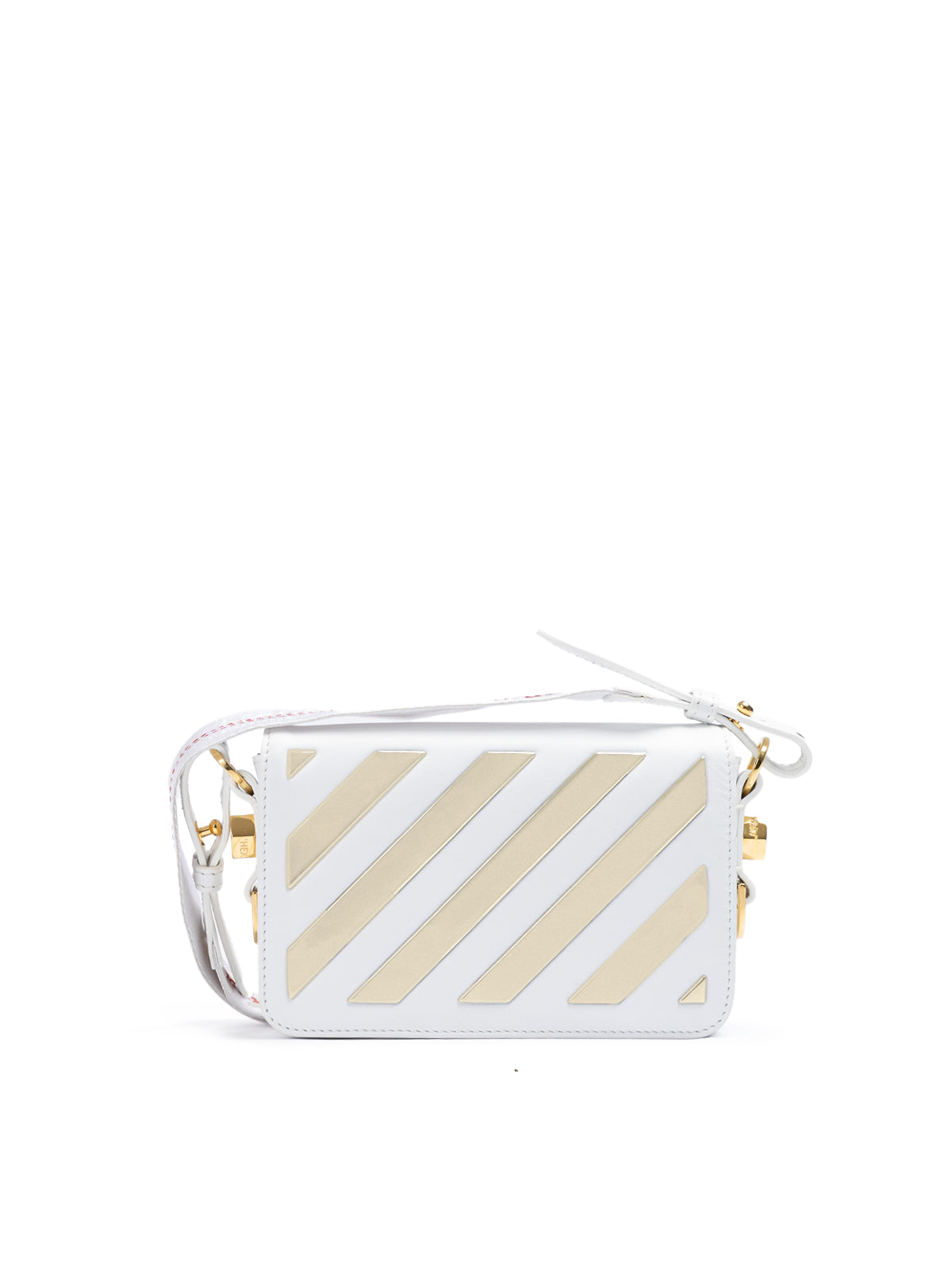 Off-White White/Gold  Metallic Stripe Mini Crossbody Bag