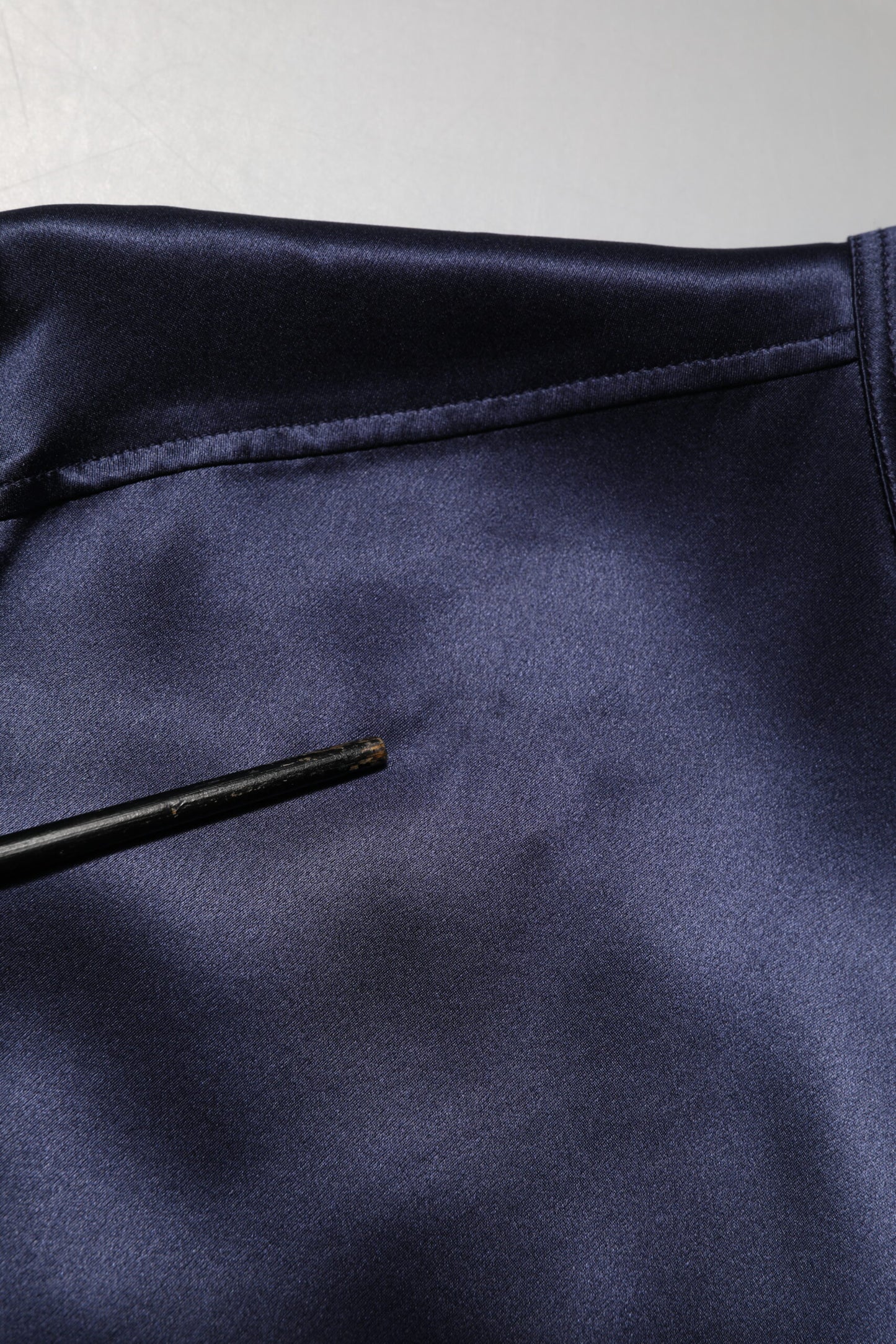 Dolce & Gabbana Navy Silk Long Sleeve Mandarin Collar Shirt