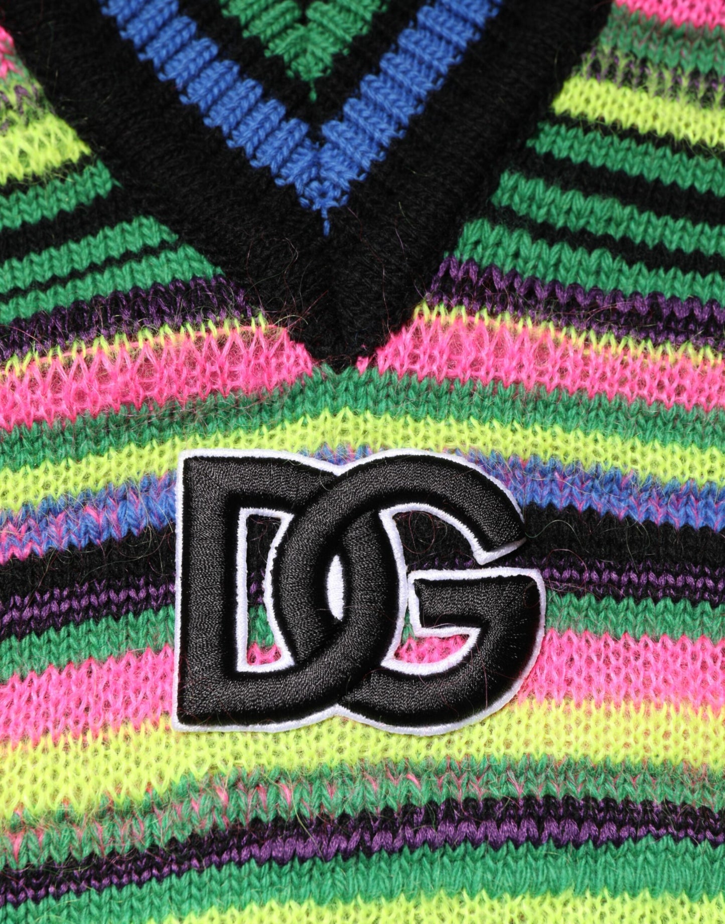 Dolce & Gabbana Multicolor DG Logo V-Neck Knit Pullover Sweater