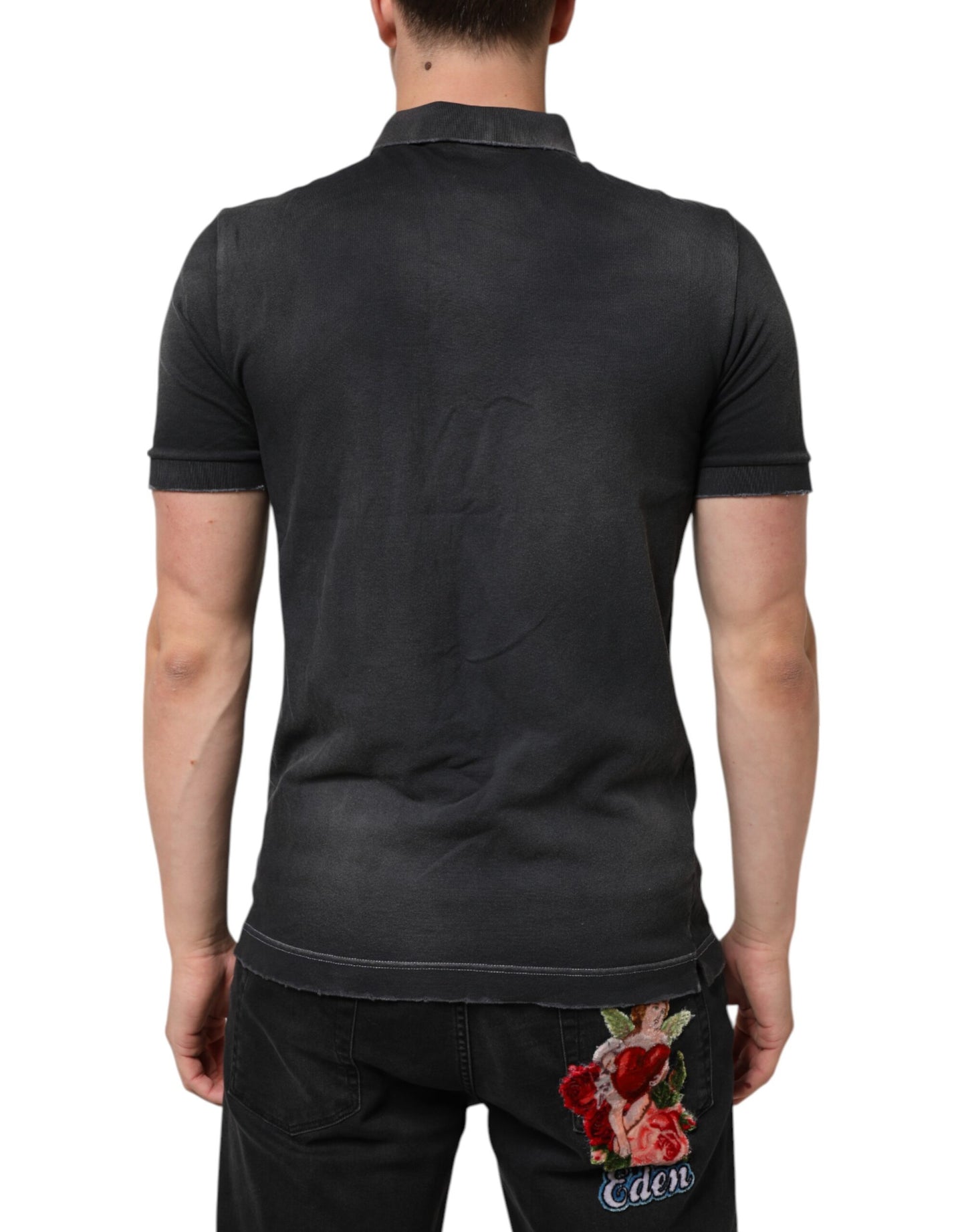 Dolce & Gabbana Gray Cotton Crown Collared Men Polo T-shirt
