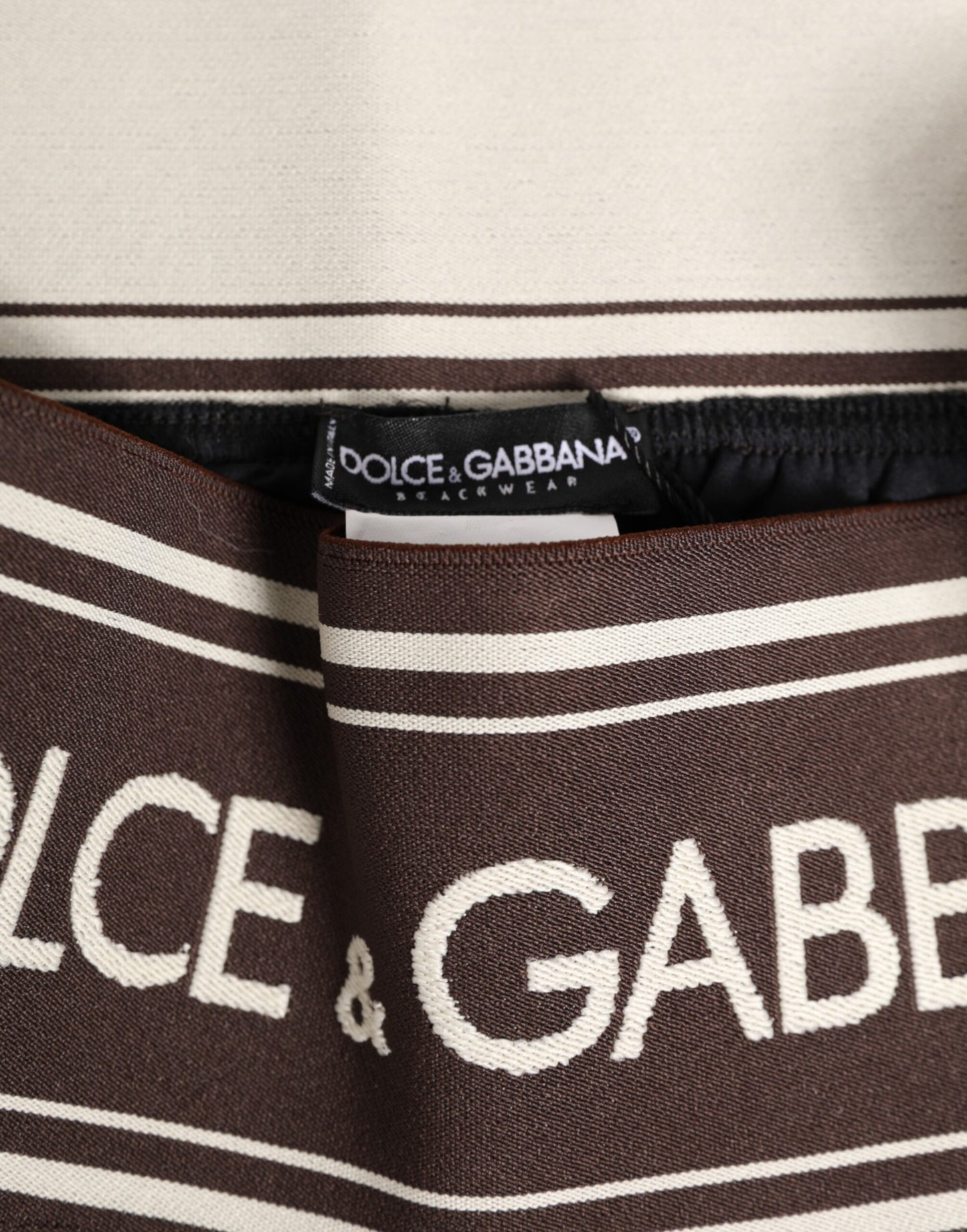 Dolce & Gabbana Brown Polyester Logo Elastic Waistband Swimwear