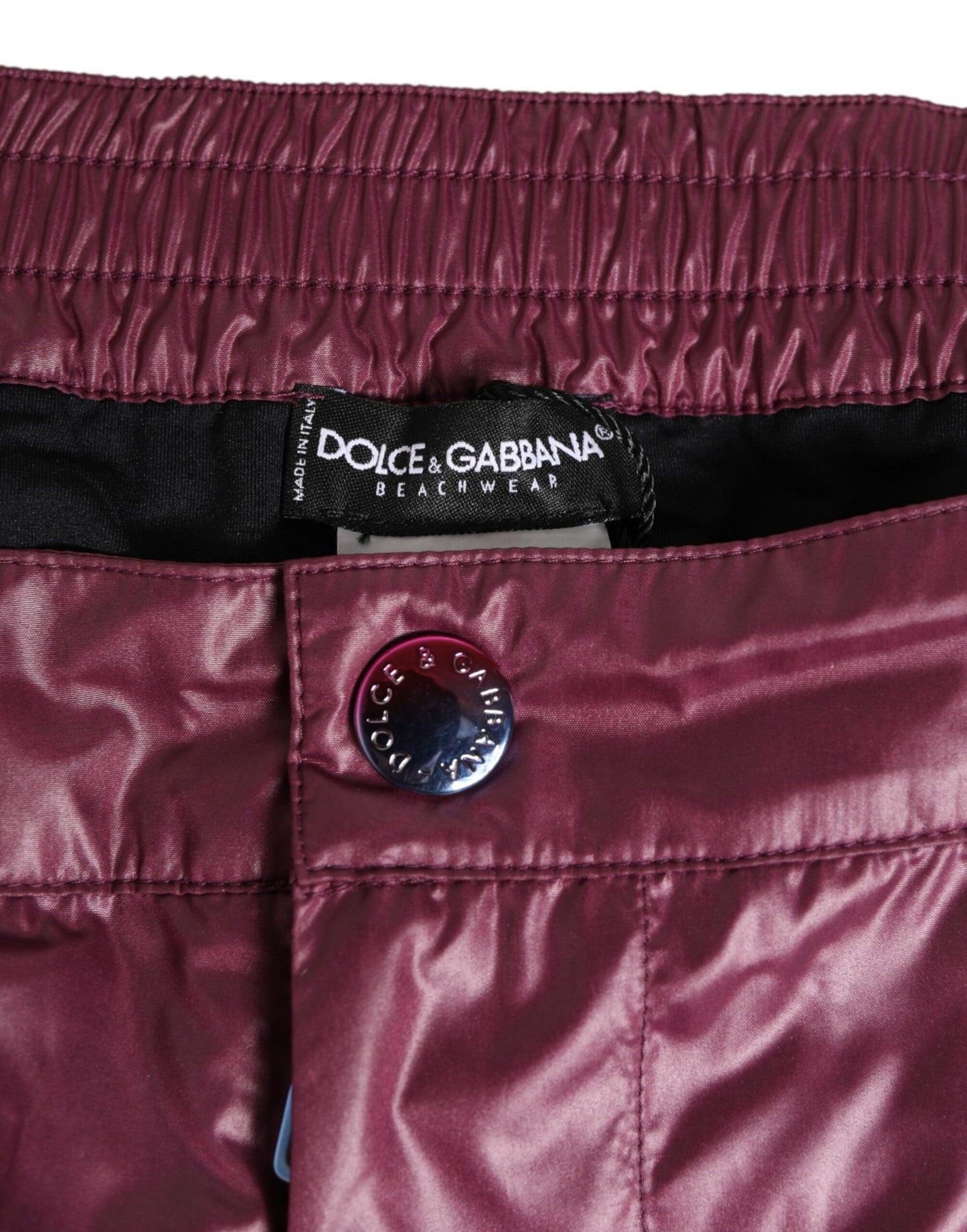 Dolce & Gabbana Burgundy Polyester Logo Embossed Crest Swimwear