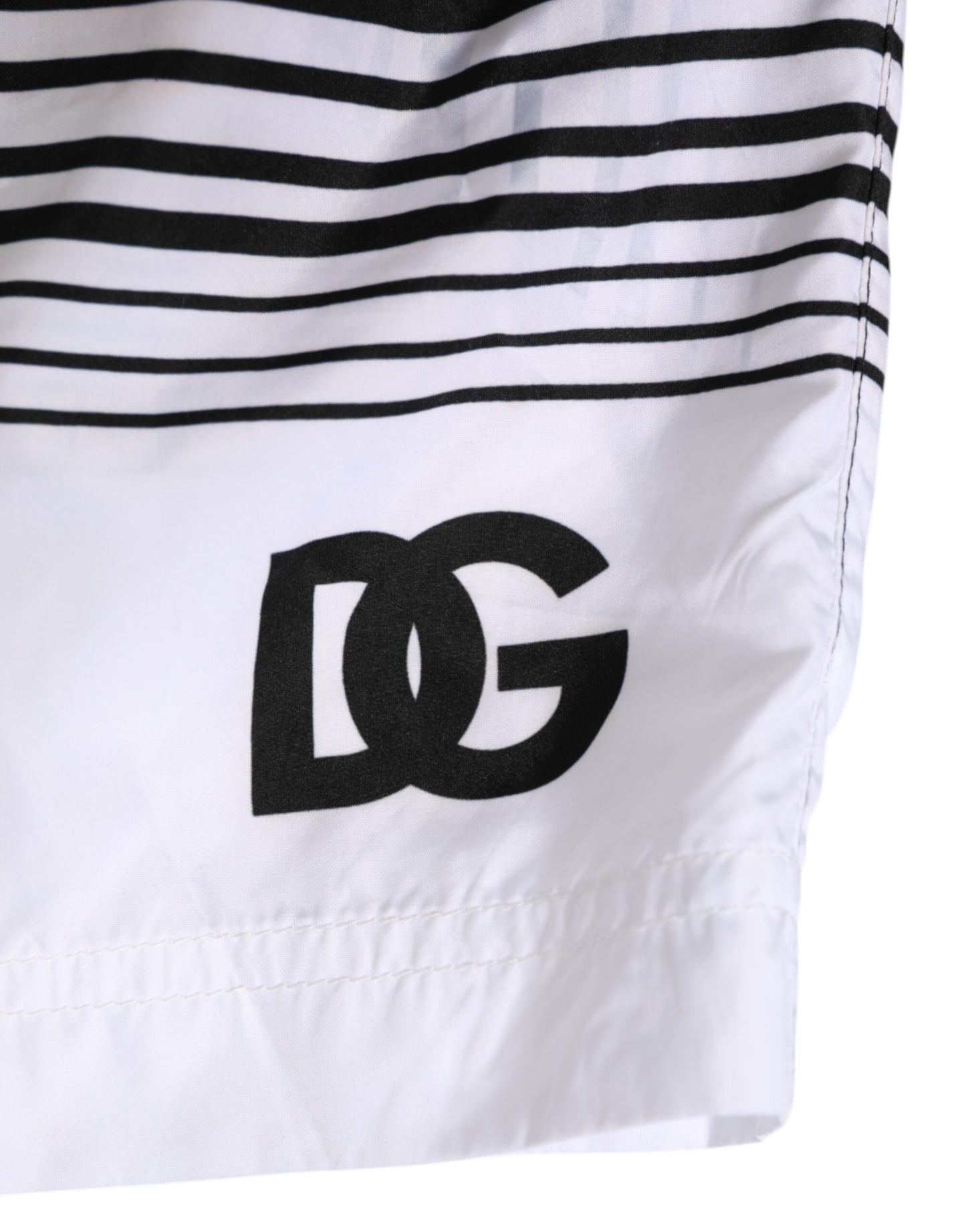 Dolce & Gabbana Black White Striped DG Logo Men Short Swimwear