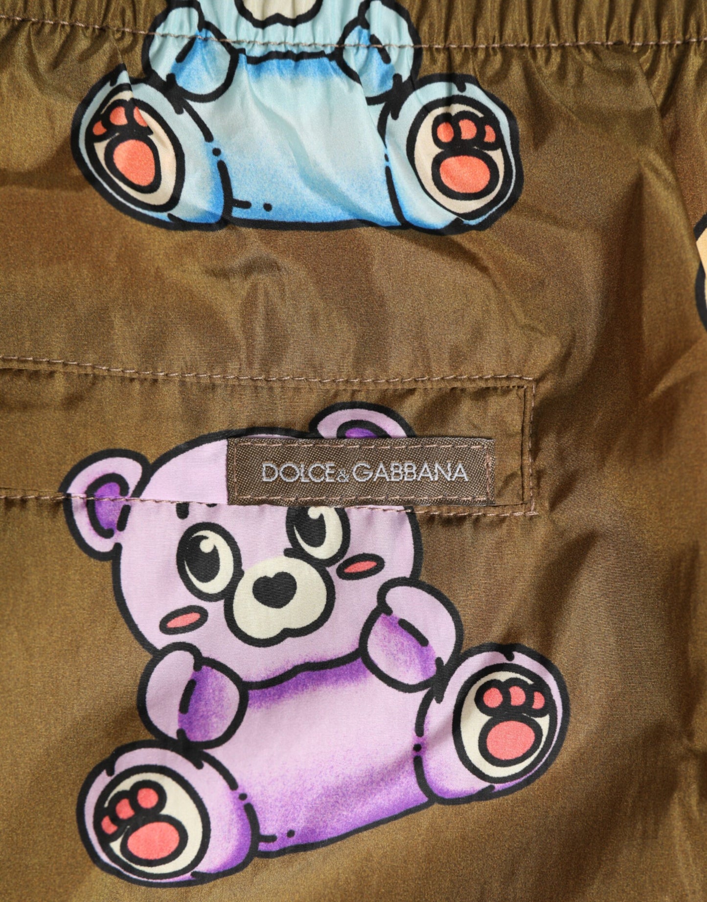 Dolce & Gabbana Brown Multicolor Teddy Bear Men Shorts Swimwear