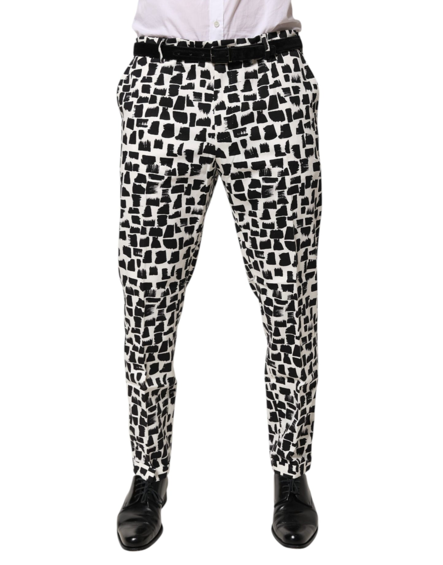 Dolce & Gabbana Black White Abstract Print Cotton Blend Pants