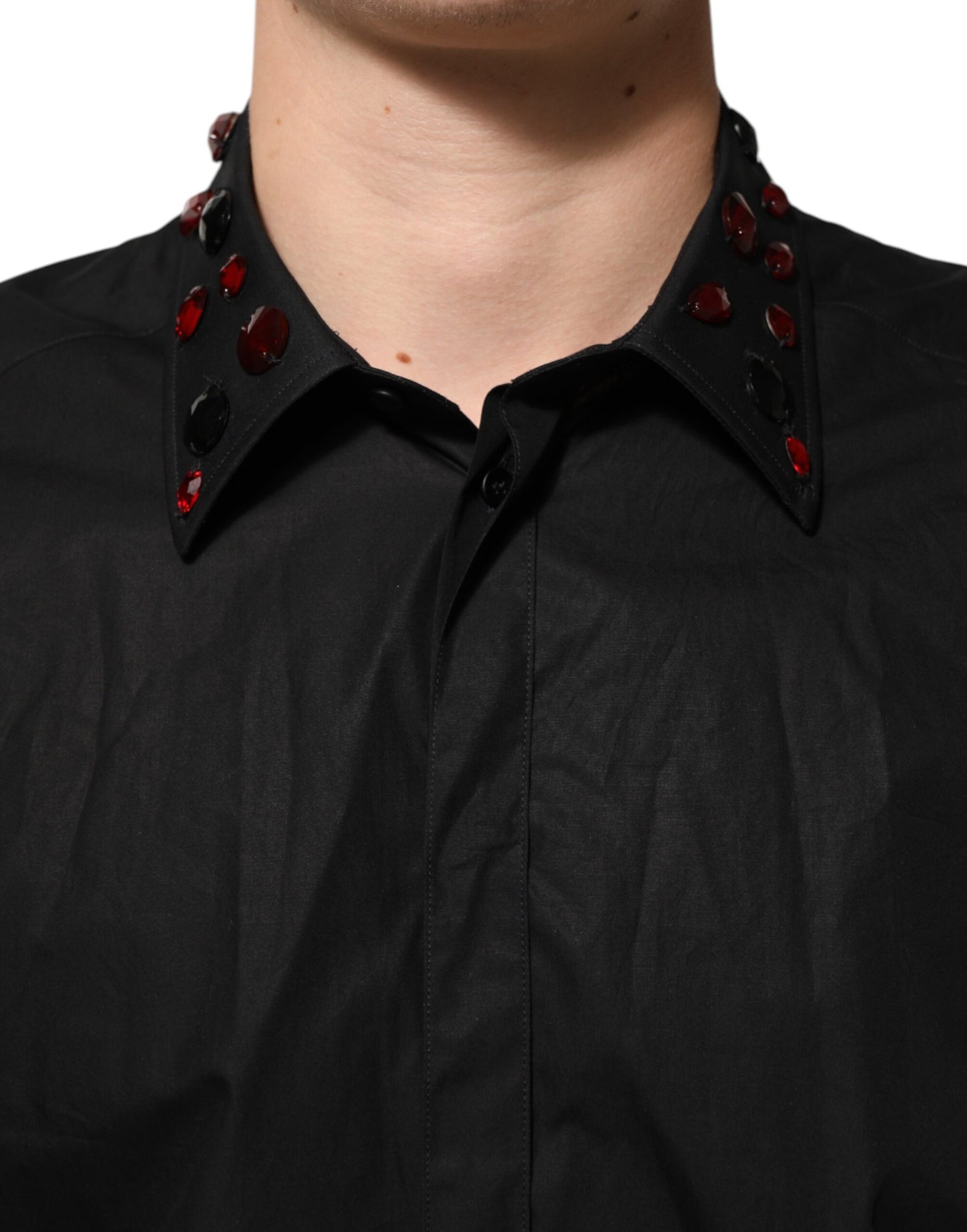 Dolce & Gabbana Black Cotton Embellished Collar Men’s Shirt