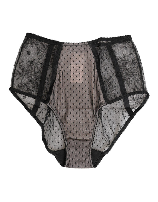 Dolce & Gabbana Black Sheer Polka Dot Lace High Waist Underwear