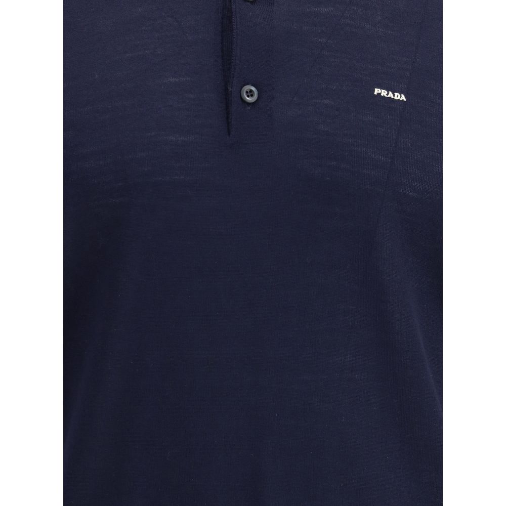 Prada Blue Fleece Wool Polo Shirt