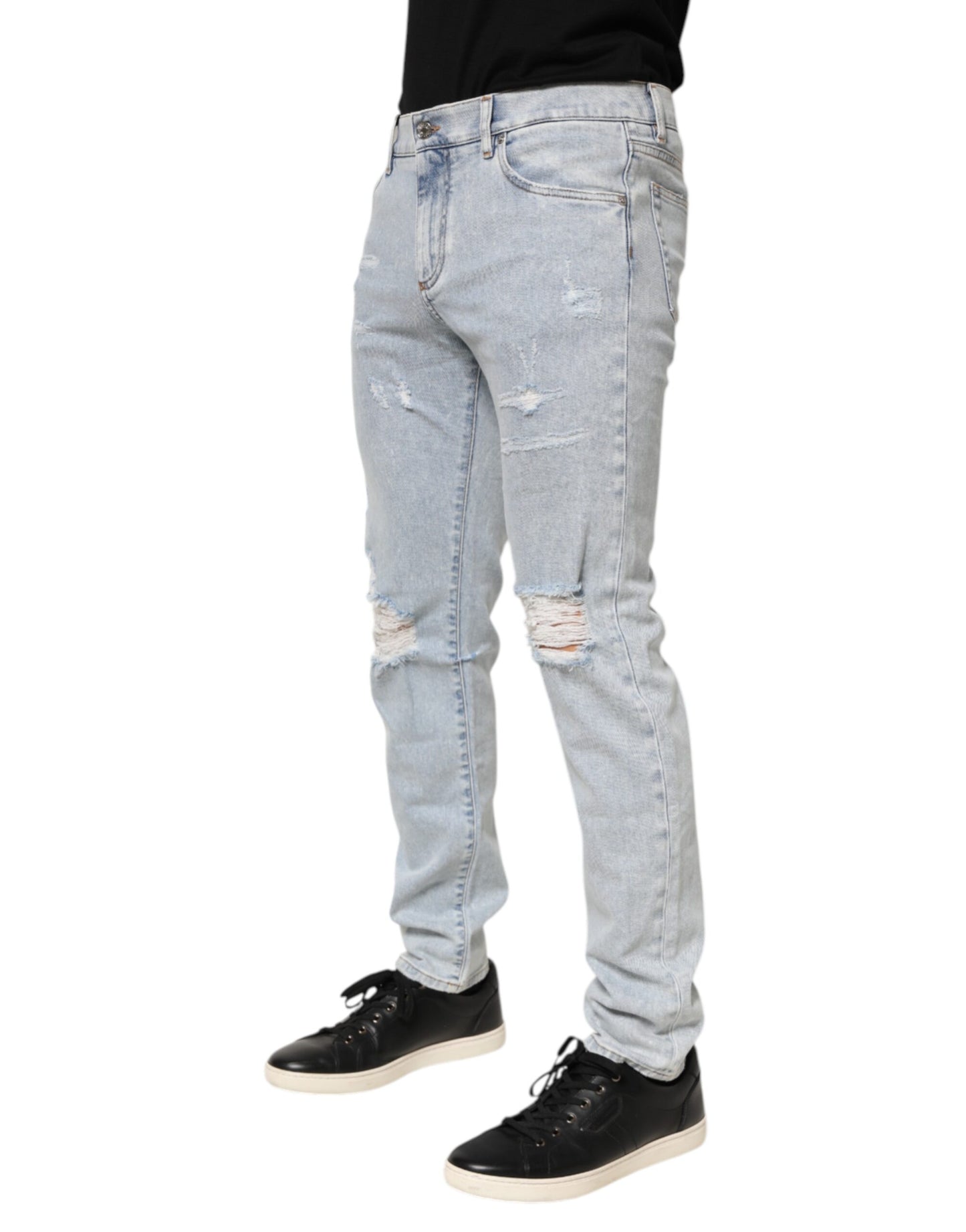Dolce & Gabbana Light Blue Distressed Slim Fit Ripped Denim Jeans