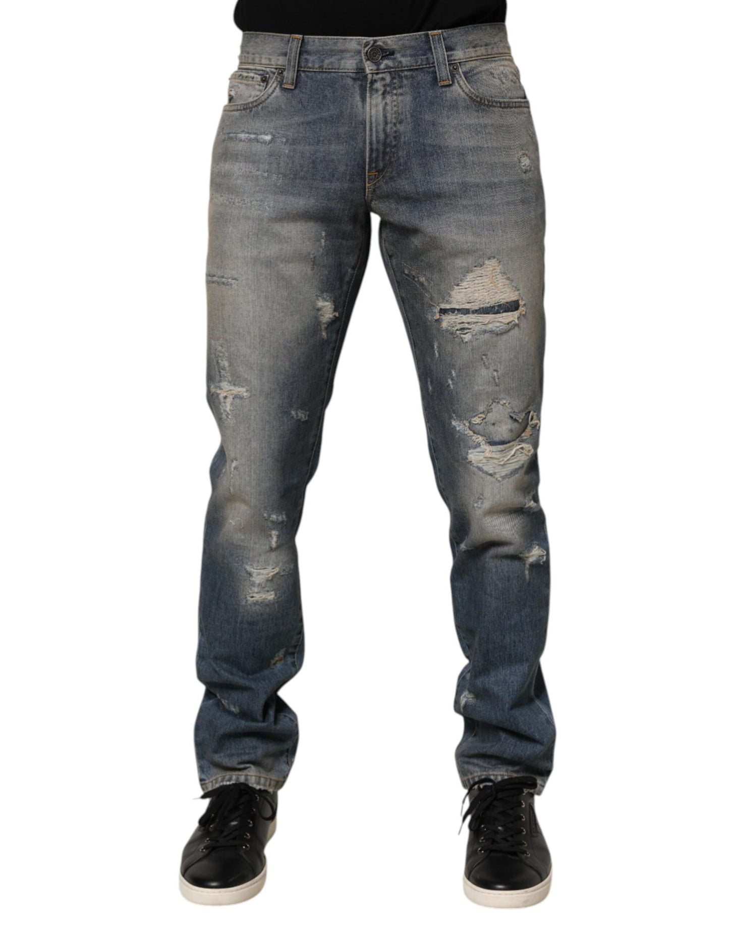 Dolce & Gabbana Blue Distressed Denim Slim Fit Pants Jeans