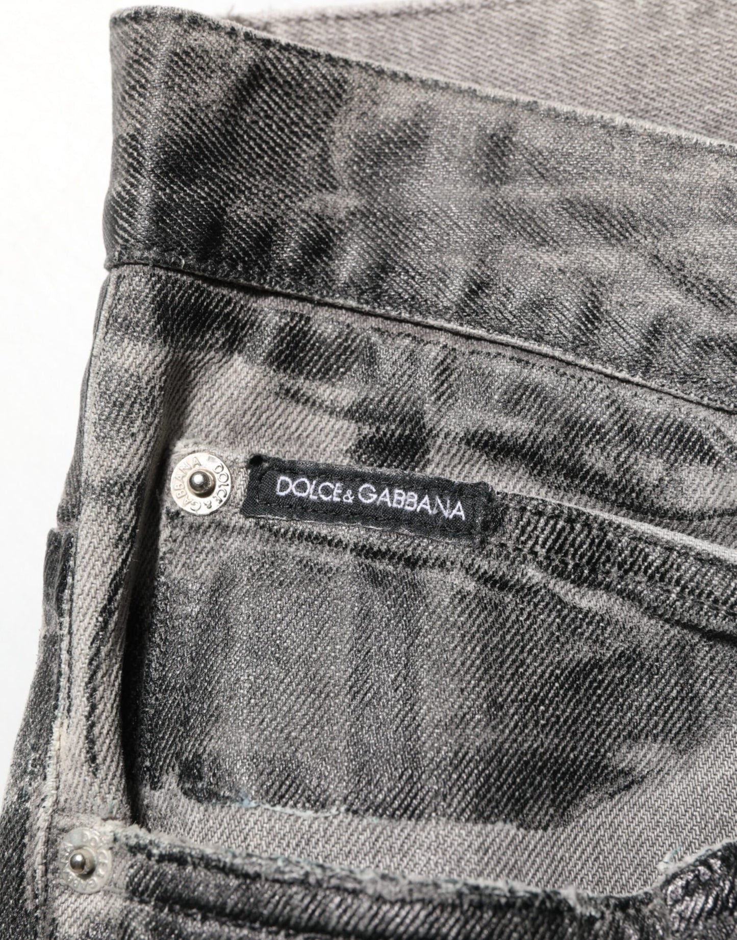 Dolce & Gabbana Black Grey Graphic Print Denim Pants Jeans