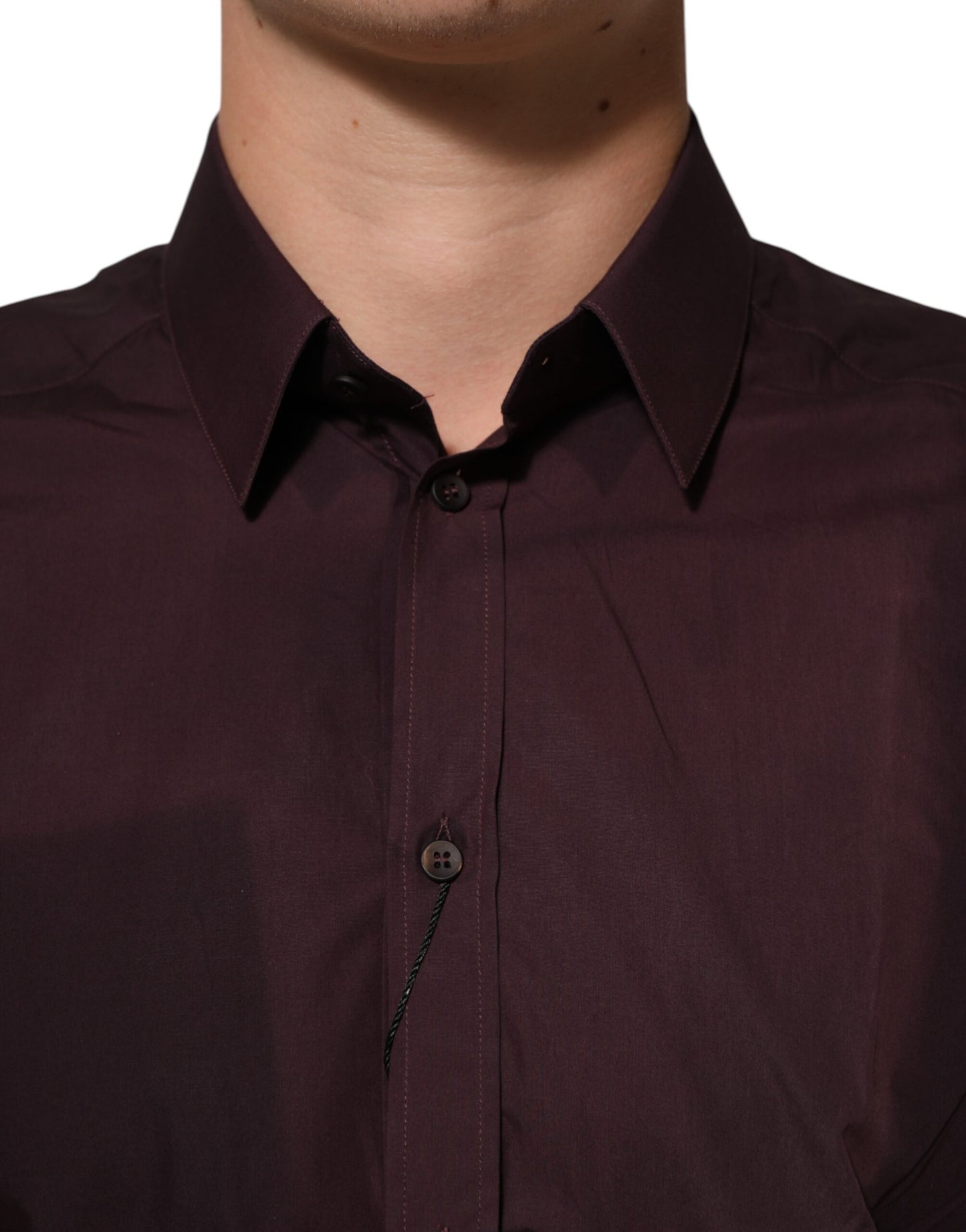 Dolce & Gabbana Maroon Cotton Collared GOLD Formal Dress Shirt