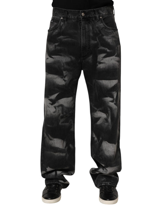 Dolce & Gabbana Black Marbled Effect Straight Men Denim Jeans