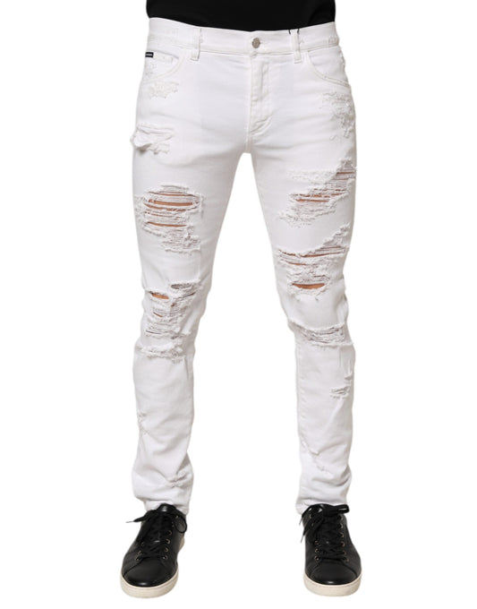 Dolce & Gabbana White Distressed Ripped Denim Trouser Jeans